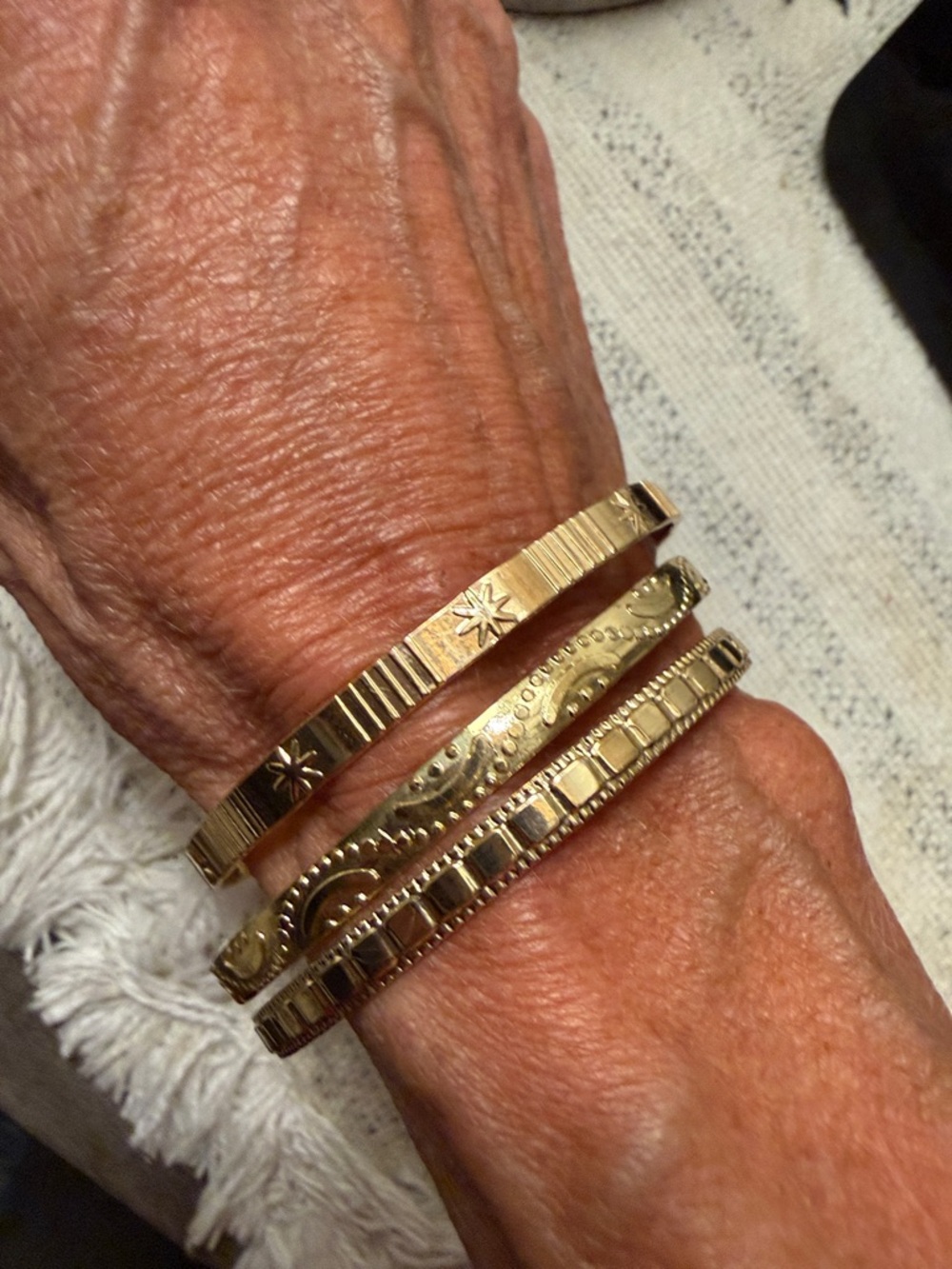 Gold Tone Stacked Bangle Bracelet Set - Elegant Textured Design